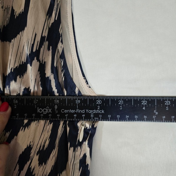 Spartina 449 Silk Maxi Dress Ikat Print Sleeveless V-Neck Beige Navy XXL - Picture 6 of 12